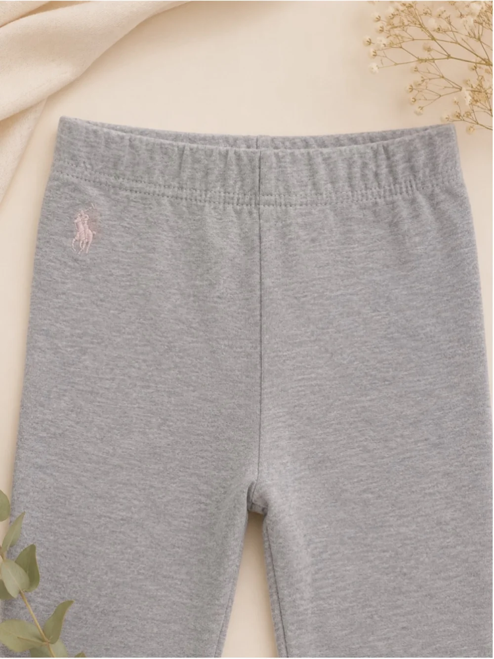 Ralph Lauren Baby Girl Bow-Back Jersey Leggings – Heather Gray – Size 9M